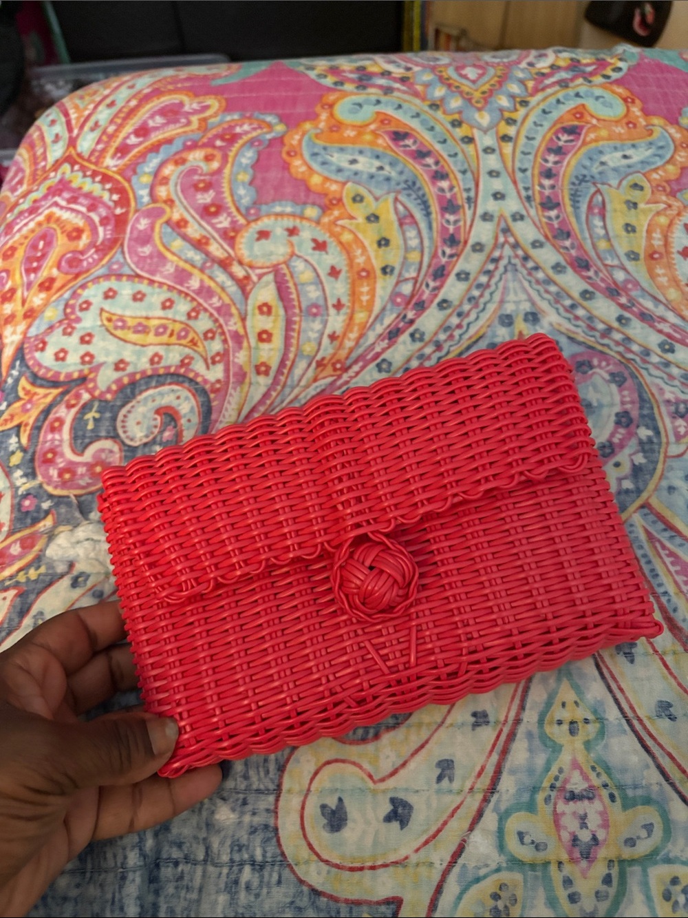 Orange Woven Clutch Bag - Stylish Women's Evening Bag - Picture 2 of 7